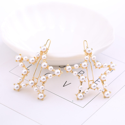 Pearl Hairpin Internet Famous Frog Hairpin Female Korean High Brightness Geometric Hairpin Star Heart Shape Pearl Hair Accessory Factory Wholesale 