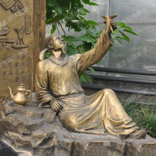 铜雕李白雕塑 诗仙太白醉酒铜人物雕像定制工厂销售历史人物景观