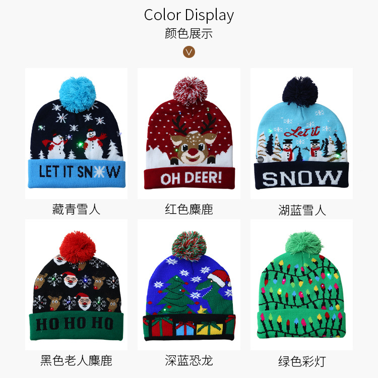 Christmas Decorations Flanged Knitted Ball Cap Led Light Cap Adult Children's Cap display picture 17