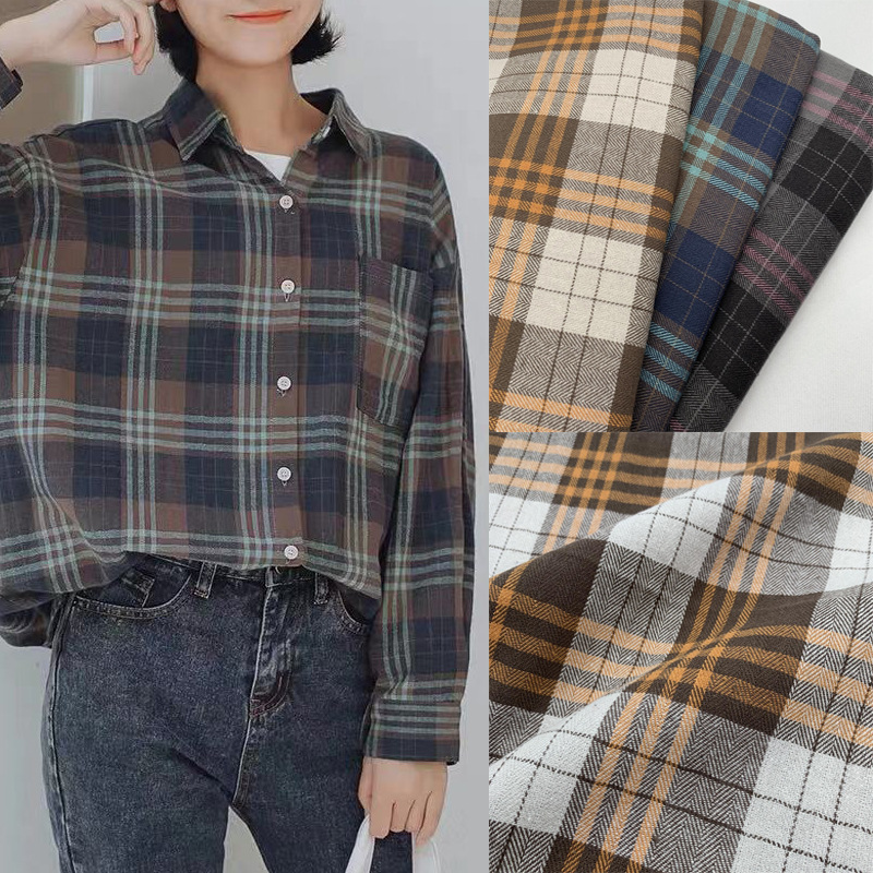 现货供应苏格兰风格子布 斜纹法拉绒色织格子面料 衬衫连衣裙格料