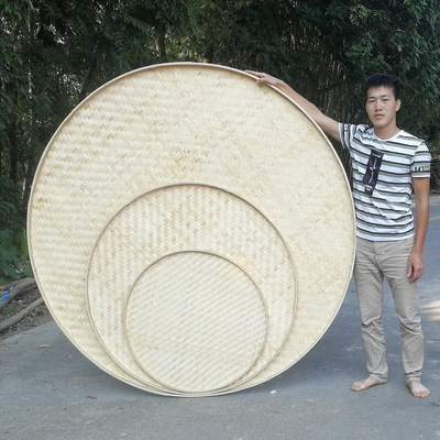 竹编簸箕大号可定制尺寸装饰竹筛无孔圆晾晒竹匾竹制品现货批发