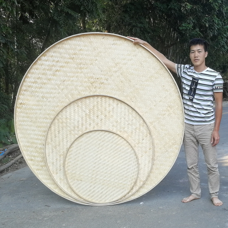 竹编簸箕大号可定制尺寸装饰竹筛无孔圆晾晒竹匾竹制品现货批发