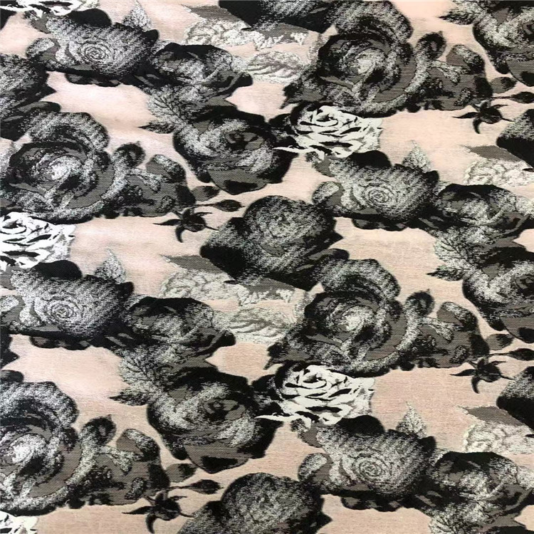 麻提花朵朵牡坍图案色织提花梭织面料适用于服装装饰沙发布