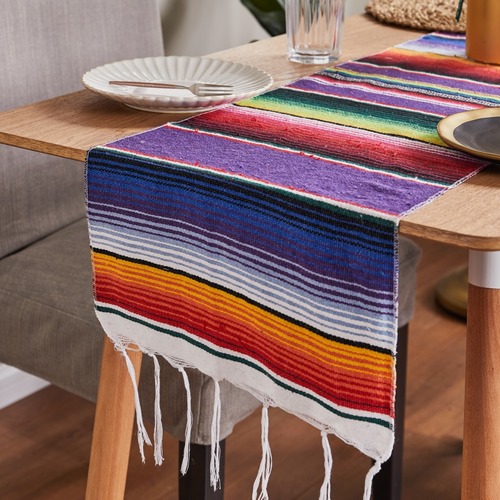 Rainbow runner woven cotton rug colorful striped rug tassel Indian camping rug Mexican table flag Mexican rug