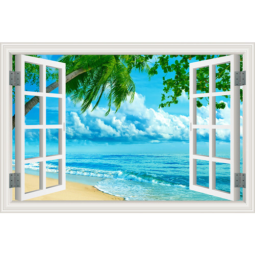 Factory direct supply 3D self-adhesive wall stickers fake window stickers dormitory wall living room bedroom background wall decoration stickers