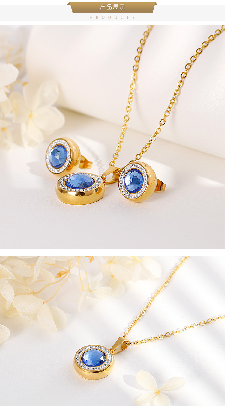 Round Pattern Kalen Ornament Set Gold Crystal Glass Pendant Micro Rhinestone With Stud Earrings Two-piece Set Necklace And Earrings Suite