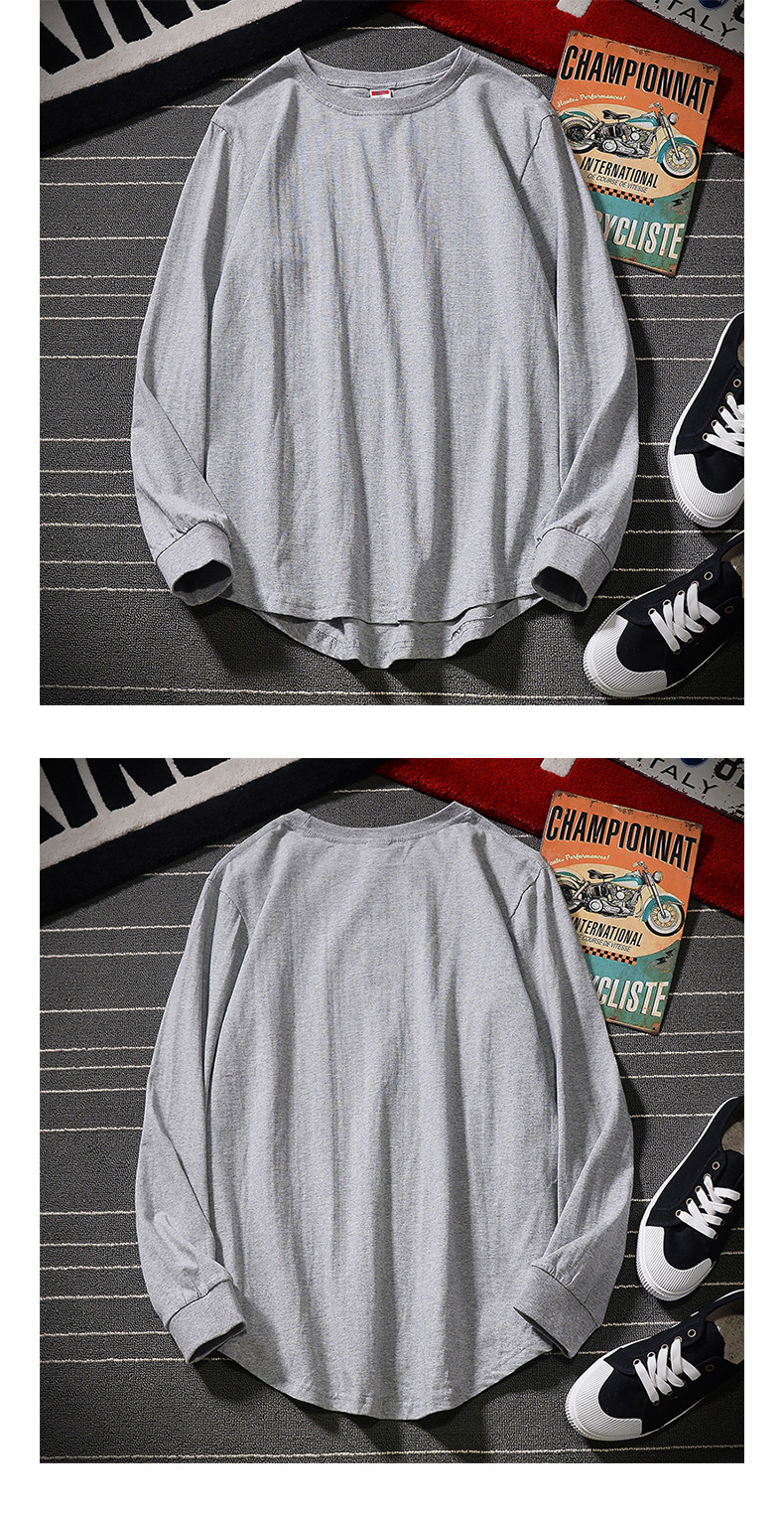 boy Spring Autumn New Men's Pure Cotton Long Sleeve Round Neck T-Shirt Loose European And American Style Solid Color Hip-Hop_viptrois.com