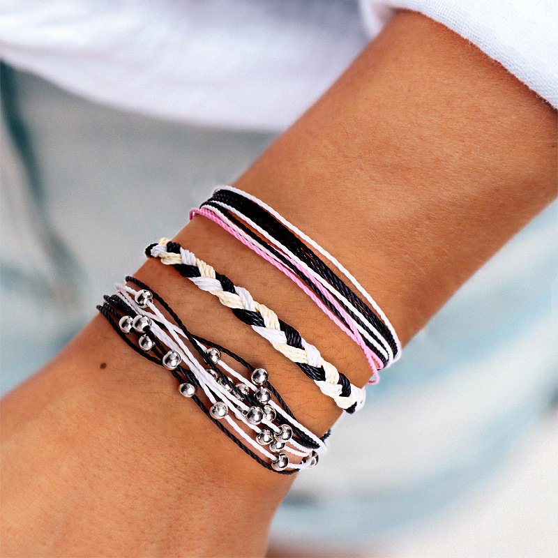 Fashion Solid Color Wax line Braid Womenu0027S Bracelets 3 Pieces