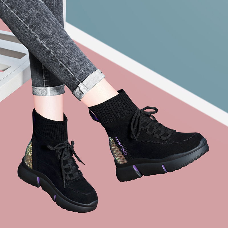 內增高馬丁靴女2019短靴女秋冬款厚底襪子鞋百搭小個8厘米英倫風