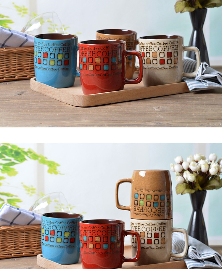 复古个性手绘欧式酒桶马克杯咖啡杯陶瓷杯子大容量水杯瓷杯带盖勺