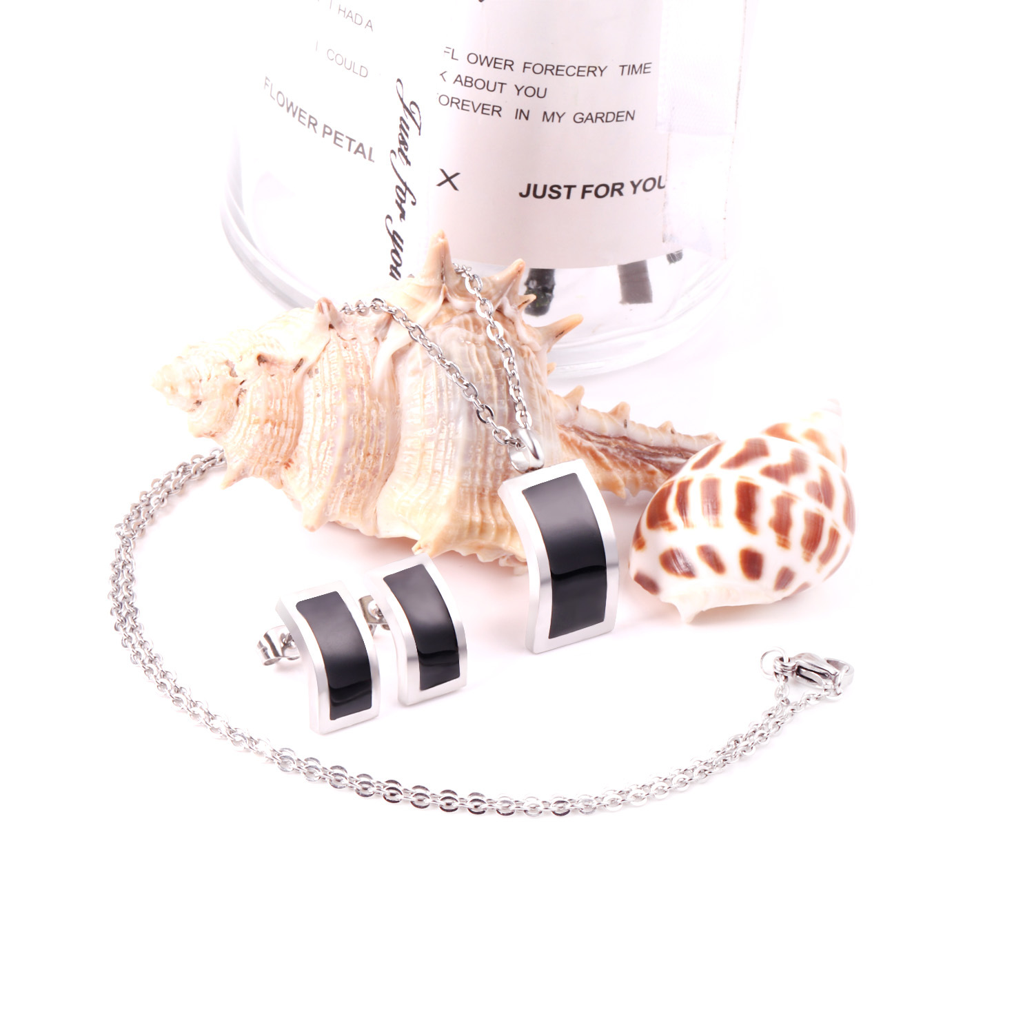 Fashion Geometric Stainless Steel Plating Earrings Necklace 1 Set