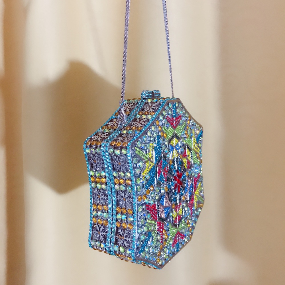 Túi clutch nữ đính pha lê kim cương bông tuyết, thiết kế hợp kim rỗng, làm bằng tay — Màu tím, Màu xanh lam, Ảnh tùy chỉnh được Cá nhân hóa, Màu đỏ hoa hồng chi tiết 28