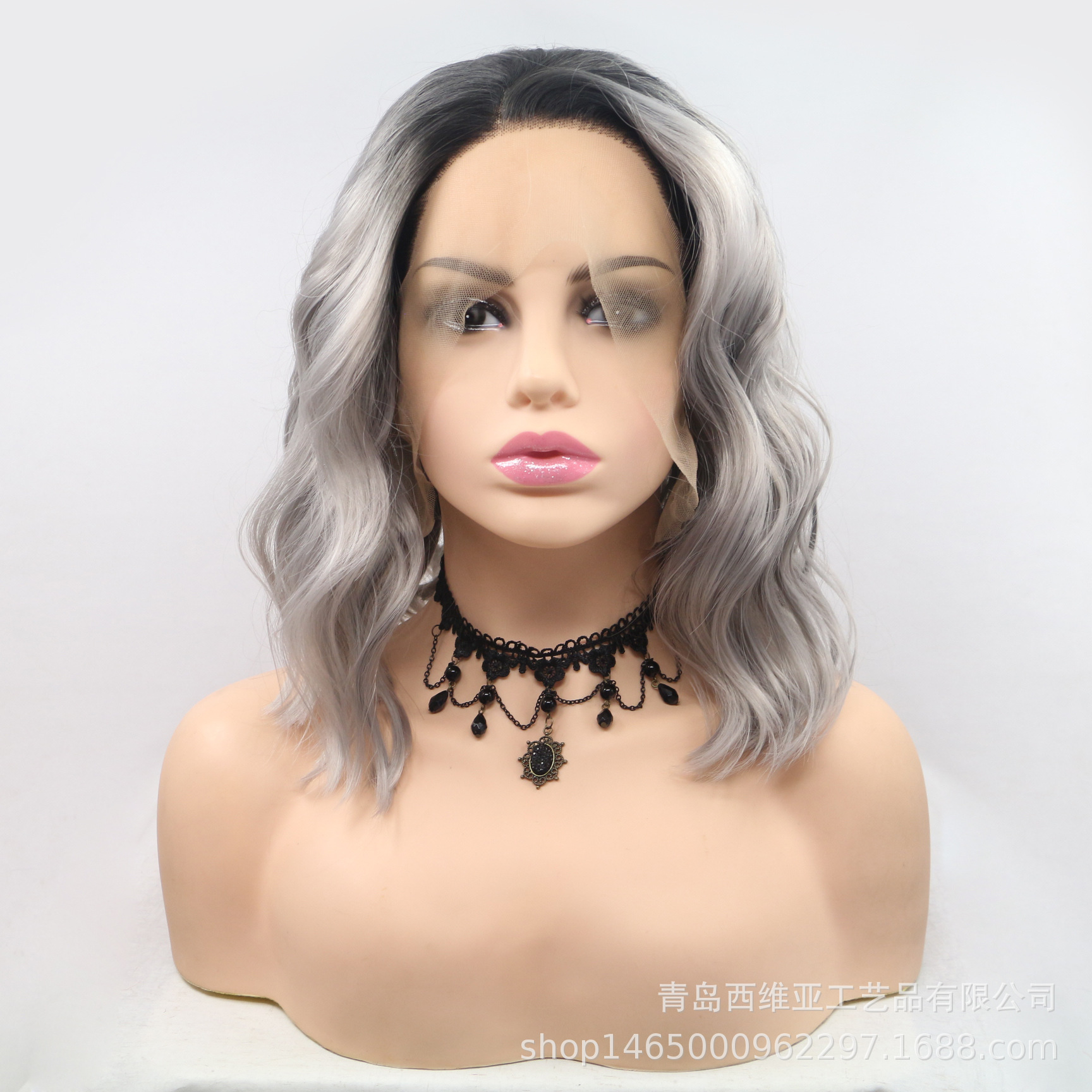 Silver-gray curly wig