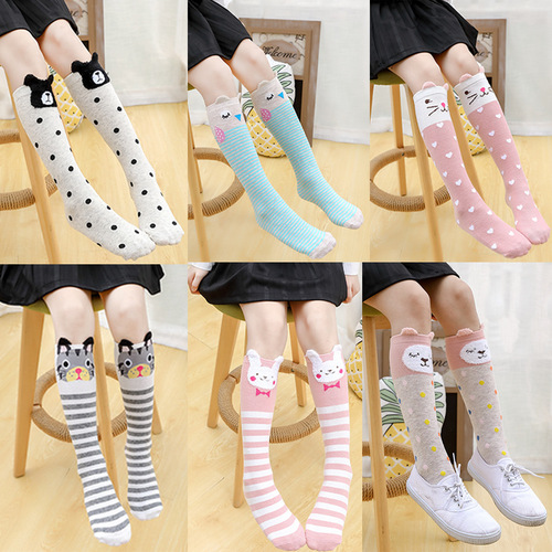 Children's socks, pure cotton girls' mid-calf socks, cute 3D cartoon long socks, spring and autumn Japanese style high socks over the knee 