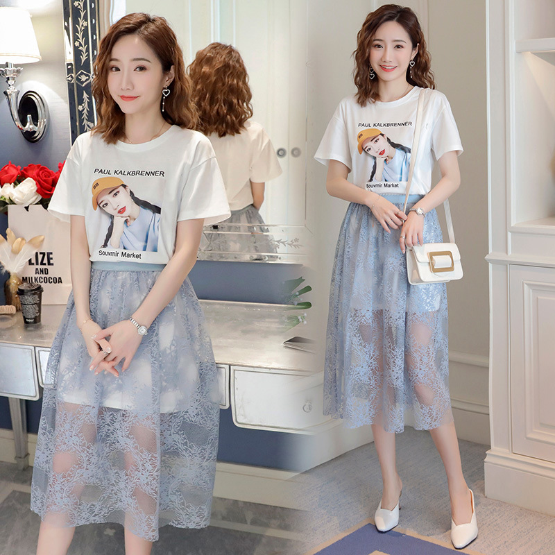 货号：HY60061 哺乳装 .辣妈 韩版印花蕾丝裙两件套哺乳裙|ru