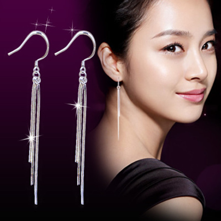 氣質鍍銀耳環超長款三線誇張流蘇耳墜女韓國時尚氣質飾品生日禮物