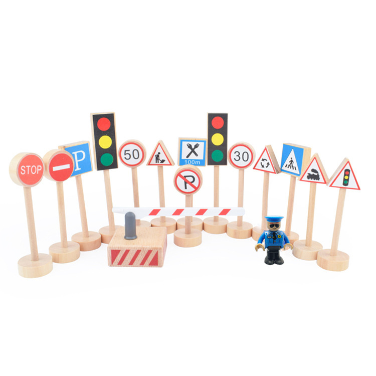 Wooden Road Signs Traffic Learning Cognitive Warning Signs Track Accessories Wooden Set Toy Road Signs Traffic Signs
