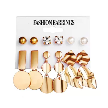 Earrings Creative Metal Element Round Irregular Geometric Gold Earrings 6 Piece Set - ShopShipShake