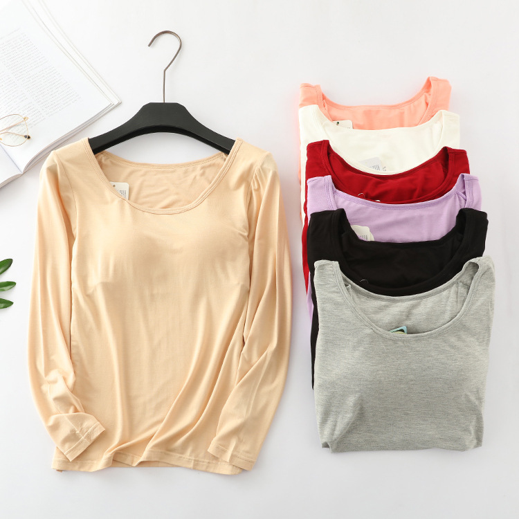 Autumn and winter modal With a chest pad Long sleeve Bras Cup one yoga Underwear pajamas Base coat