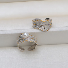 S925銀開口分色女戒指活口胎髮指環5-6珍珠diy飾品配件空潮托1582