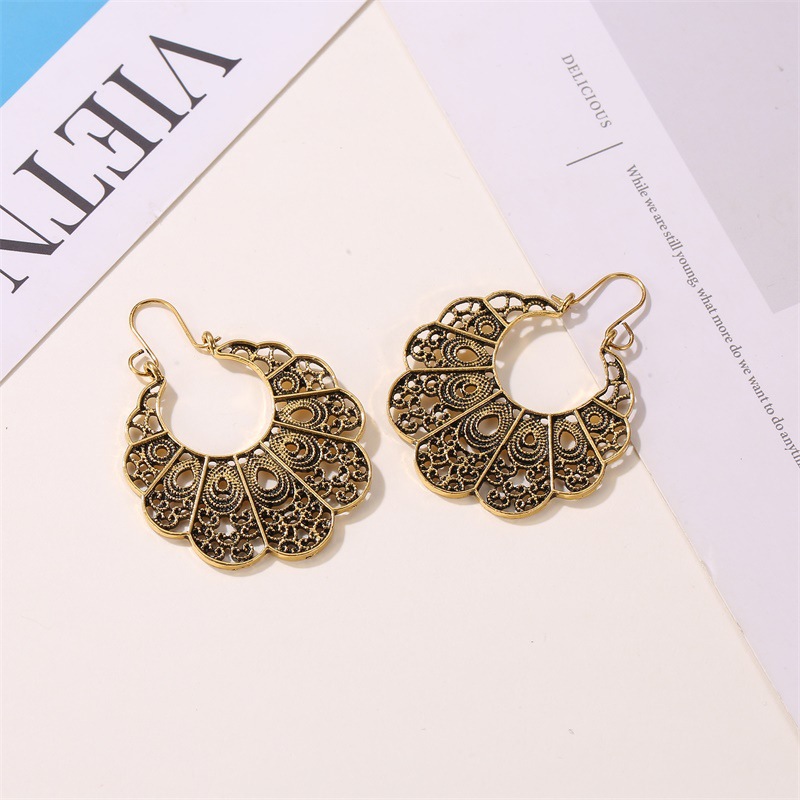 New Fashion Retro Carved Hollow Flower Geometric Earrings Antique Pattern Earrings For Women Wholesale display picture 5