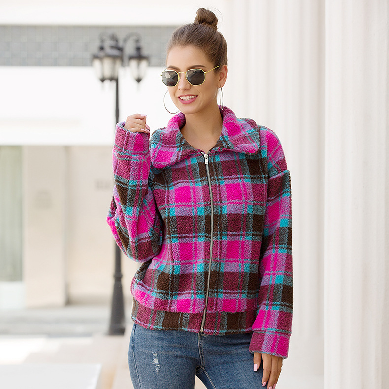 women s hot spring new plaid wool short coat NSKX6071