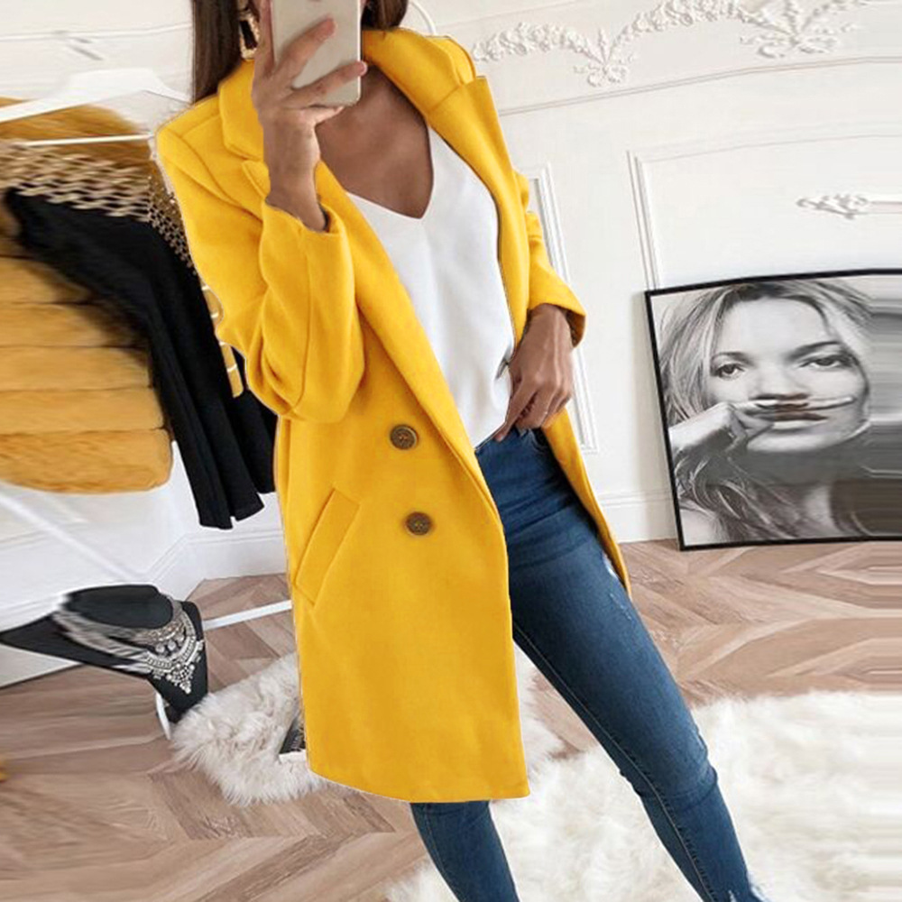 solid color lapel mid-length button woolen coat  NSFM59022