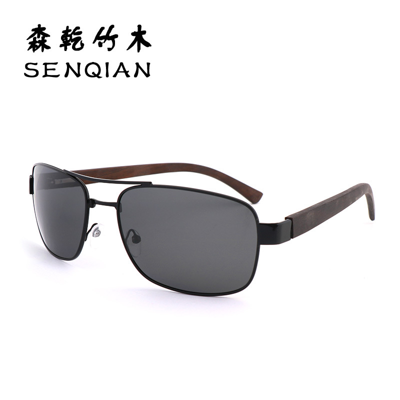 New Metal Large Frame Bamboo Glasses Men and Women Fashion Wooden Foot Polarized Toad Sunglasses UV400 Custom