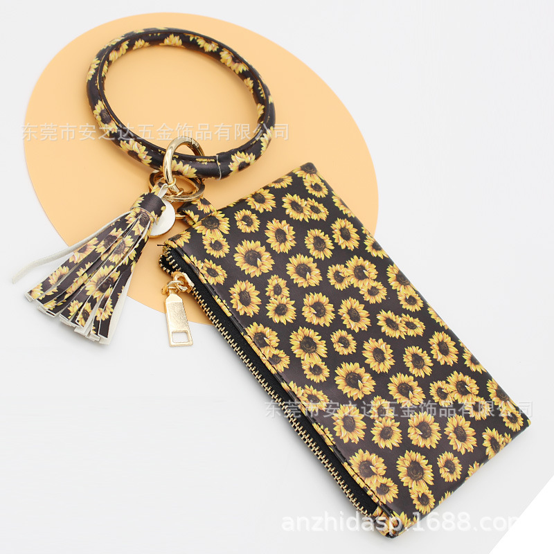 2019亞馬遜熱賣pu皮革多圖案大O形手環手镯手機零錢鑰匙手拿包