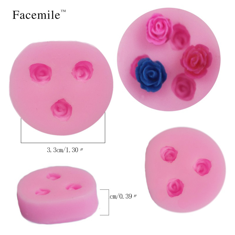 3D立体液体硅胶迷你玫瑰花翻糖蛋糕模 3朵玫瑰花 手工皂硅胶模具
