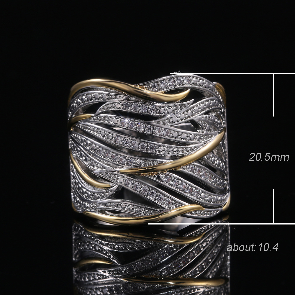 Retro Full Diamond Zircon Winding Multi-layer Gold Two-tone Ring display picture 1