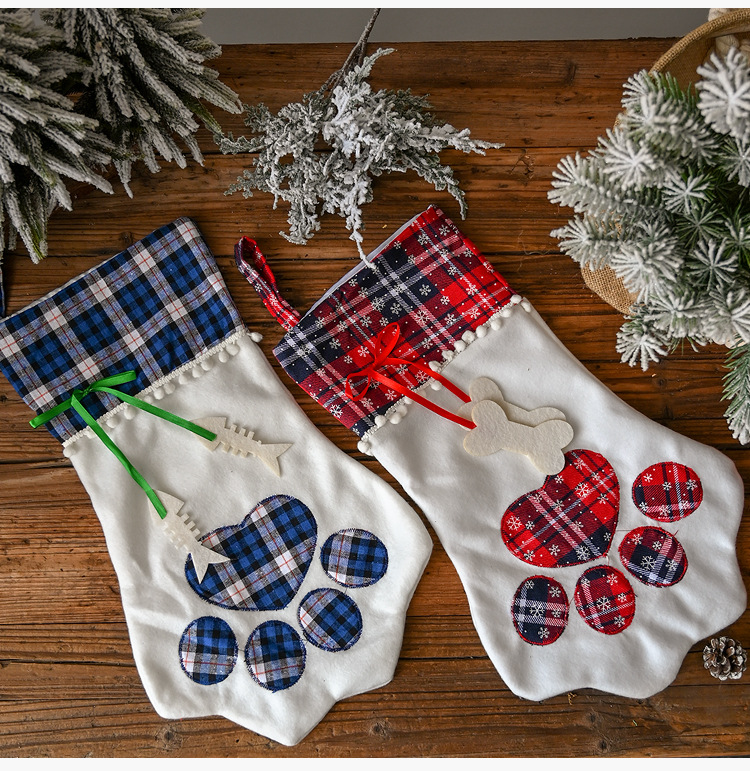 New Christmas Decorations Plaid Claw Christmas Socks Dog Paw Socks Cat Paw Socks Gift Socks display picture 10