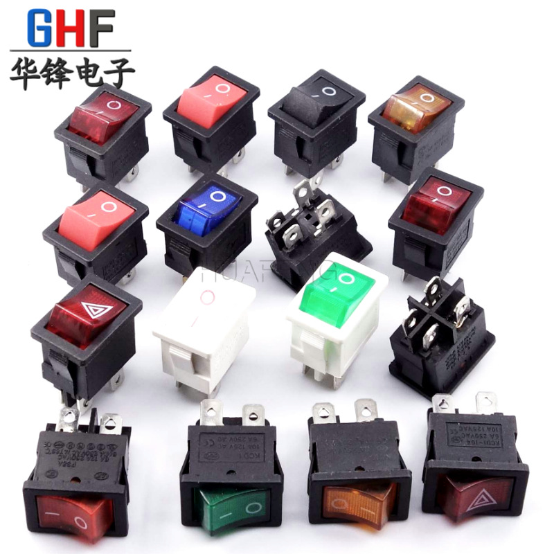 黑色船型开关KCD1-104翘板电源开关4脚2档6A/250V 10A/125V