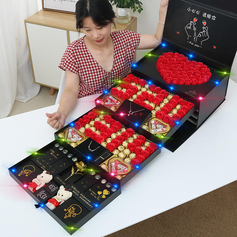 香皂花礼盒巧克力生日礼物 创意实用七夕情人节礼物浪漫实用厂家