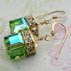 Earrings, green crystal, wish, with gem