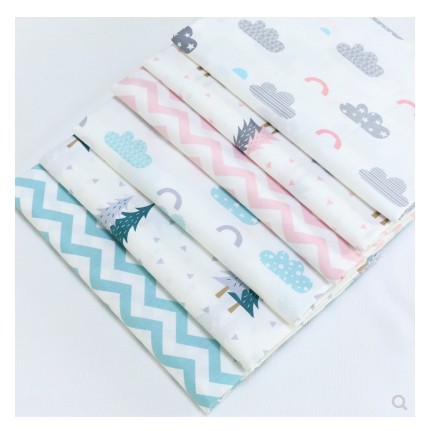 韩版卡通云朵杉树印花布 宝宝婴幼儿包被床单被套枕头套全棉面料