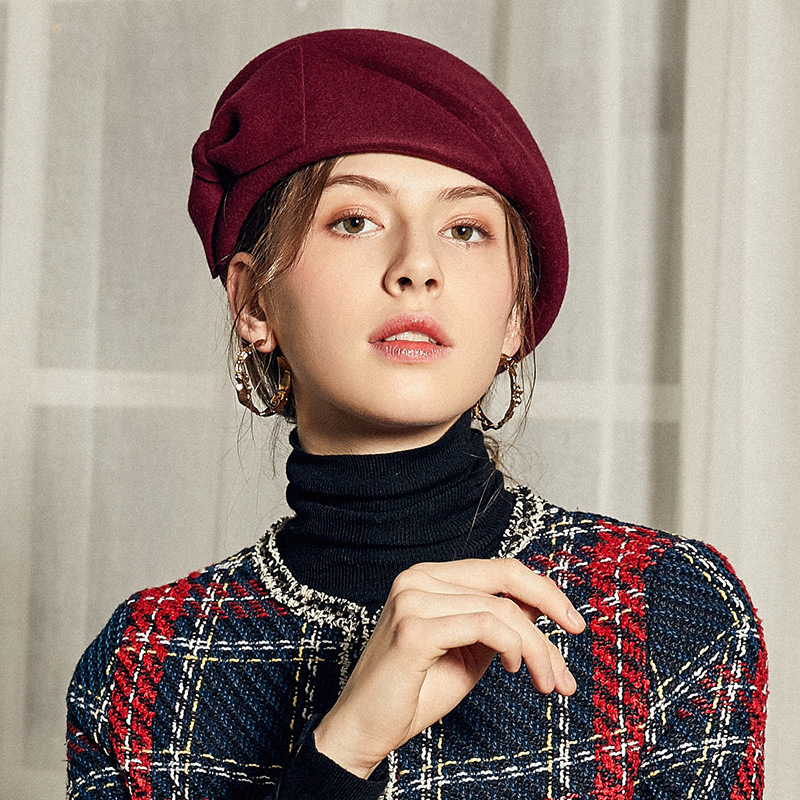 Party hats Fedoras hats for women Dress custom hat bow Beret women British  stewardess hat pure wool felt hat