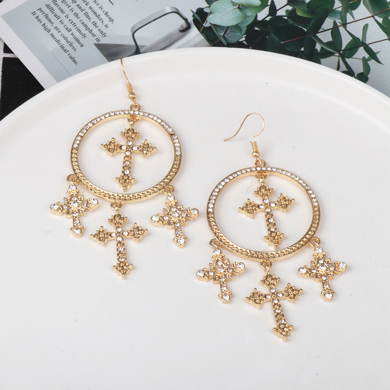 Jewelry Alloy Simple Cross Earrings Circle Earrings Cross Earrings display picture 5