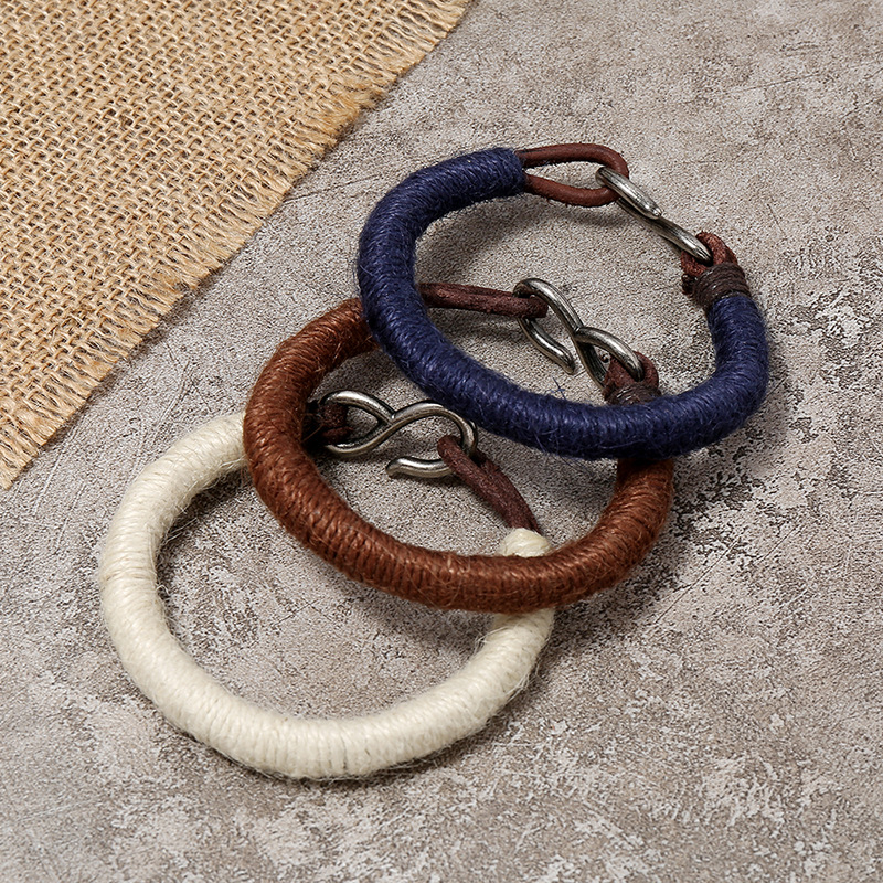 Vintage hemp woven leather bracelet