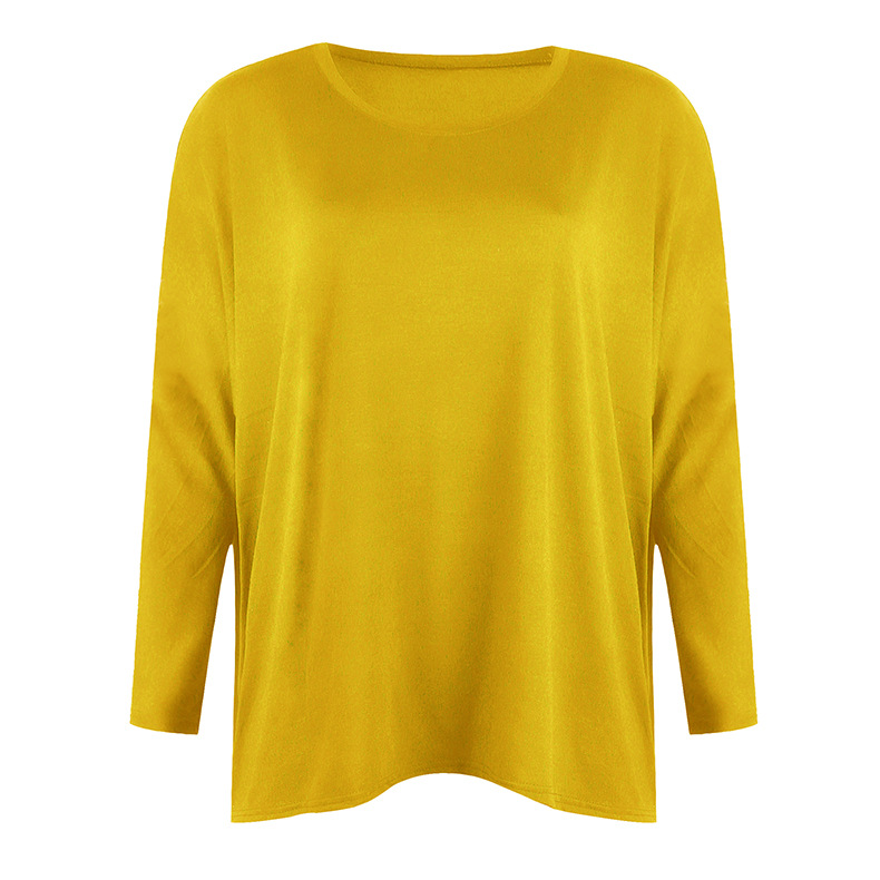 solid color loose round neck long-sleeved top NSKX10137