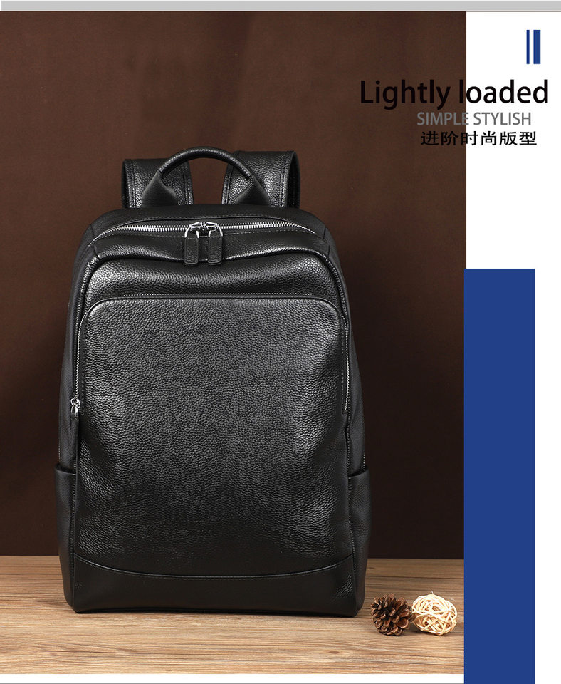 Ba lô nam da bò thật lớp đầu cỡ lớn 41×28×12 cm, ngăn laptop 14 inch chống nước — Màu đen chi tiết 3