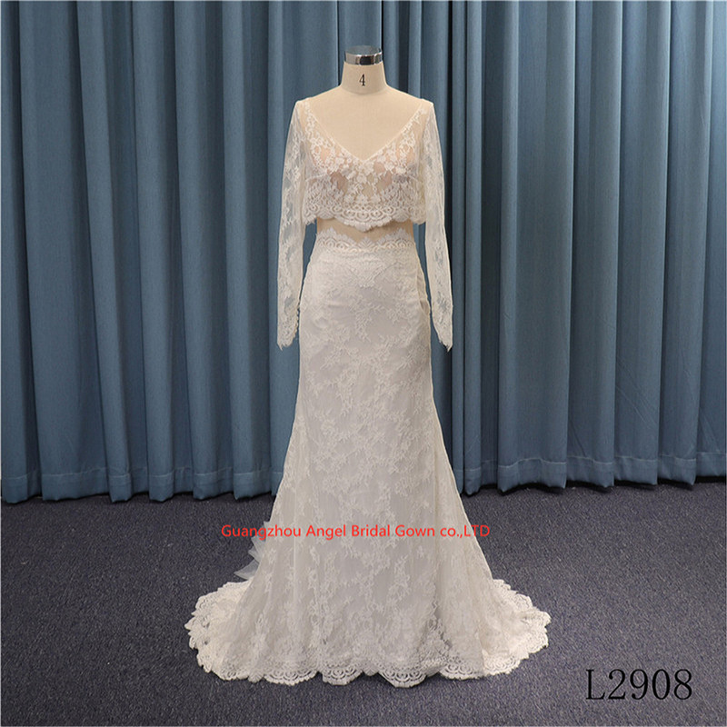 ANGELAG Bohemian Style Long-Sleeve Light Veil with Pocket Travel Pat Slim-Fit Slimming Floating Meat-Covering Wedding Dress