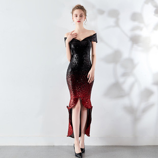 16173# European and American chest-wrapped perspective l gradient beads hip-wrapped sexy dress wedding banquet party gift