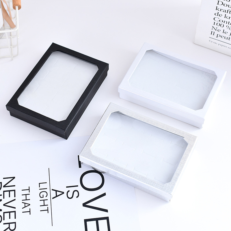 12位戒指盒展示盒方形天地盖开窗透明塑料片盖有边框戒指包装盒