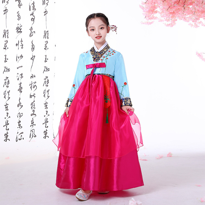 Han2 fu2 children Korean girls traditional costume minority dance suit  present stage performance clothing