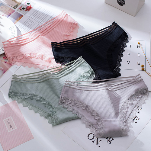 New lace lace threaded women's underwear threaded cotton large size women's briefs lace lace underwear