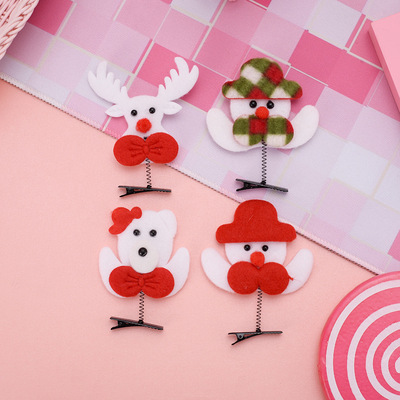 圣诞节卖萌神器圣诞老人雪人发夹弹簧发夹卡通可爱节日头饰品顶夹|ms
