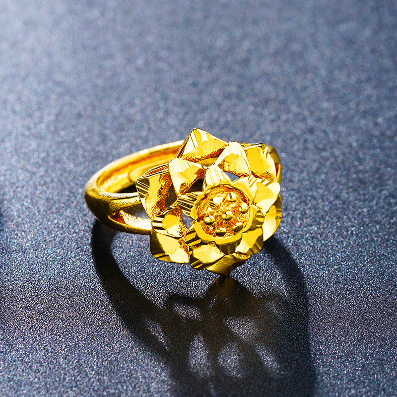 Venta al por mayor anillo de oro de Vietnam anillo de Flor de Oro de imitación femenina Latón chapado 24K oro abierto anillo femenino anillo de flor hueco
