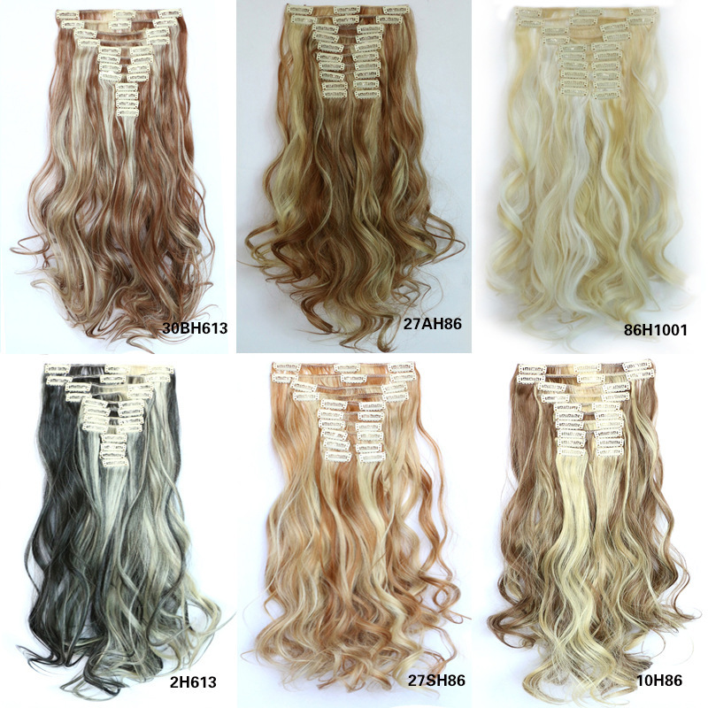 厂家批发外贸爆款假发 化纤假发片卡子发12件套接发片 亚马逊热销