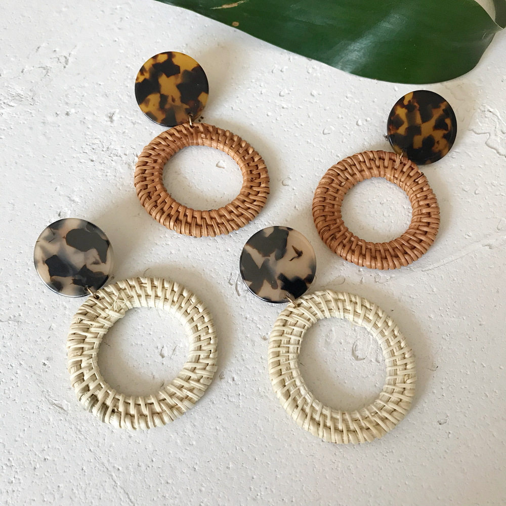 18g Weight Alloy Ear Needle Material Drop Earrings Classification 1 Pair Quantity Daily Occasion Acrylic, Rattan Material Leopard Pattern Women'S Gender Retro Style Handmade Craft 1 Pair Retro Leopard Handmade Arylic Rattan Drop Earrings 5